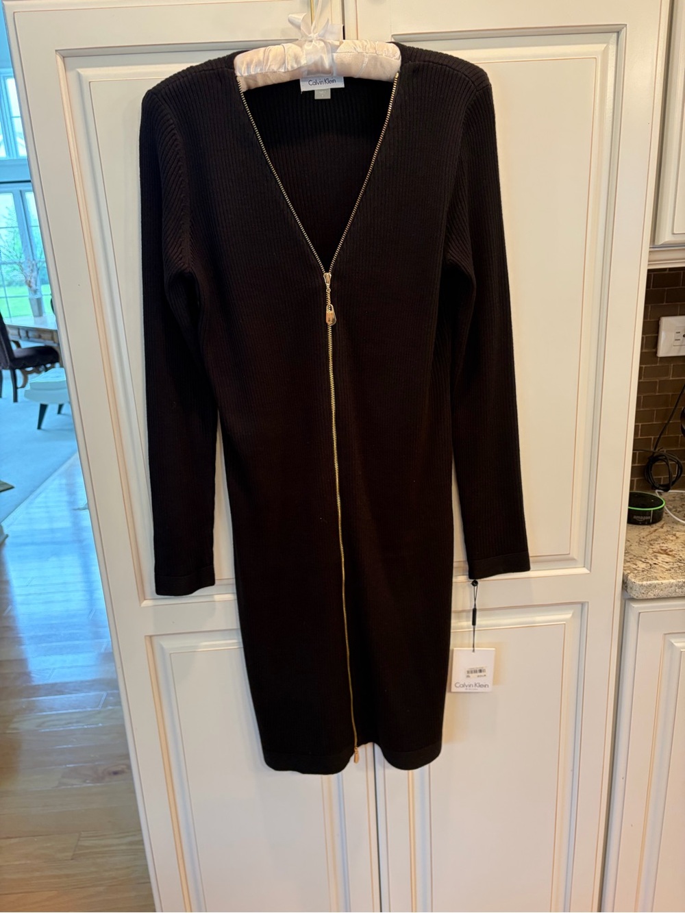 Calvin Klein Black Long-Sleeve Zip-Front Knit Dress